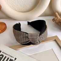 Coffee Color Houndstooth Fashion Knotted Hair Band Korean Retro Wide-brimmed Headband sku image 1