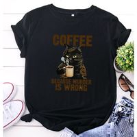 Cartoon Black Cat Letter Printing Casual Short-sleeved T-shirt Women main image 1