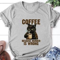 Cartoon Black Cat Letter Printing Casual Short-sleeved T-shirt Women main image 4