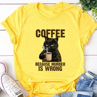 Cartoon Black Cat Letter Printing Casual Short-sleeved T-shirt Women sku image 15