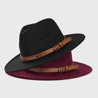 Retro Woolen Hats For Men And Women Monochrome Belt Metal Buckle Felt Hat Simple Big Brim Jazz Hat main image 6