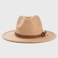 Retro Woolen Hats For Men And Women Monochrome Belt Metal Buckle Felt Hat Simple Big Brim Jazz Hat main image 5