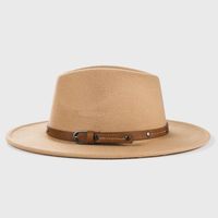 Retro Woolen Hats For Men And Women Monochrome Belt Metal Buckle Felt Hat Simple Big Brim Jazz Hat main image 4
