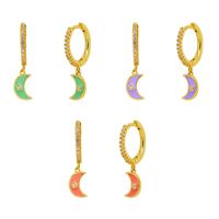 Boucles D&#39;oreilles En Croissant De Zirconium Serties De Diamants Européens Et Américains Transfrontaliers Boucles D&#39;oreilles En Lune Goutte D&#39;huile Multicolore main image 1