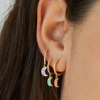 Cross-border European And American Diamond-studded Zircon Crescent Earrings Multicolor Oil Drop Moon Earrings main image 3