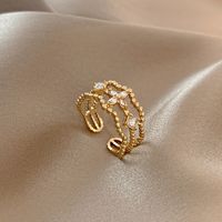Korean Version Fashion Geometric Flower Ring Simple Hollow Double Layer Index Finger Ring Retro Zircon Ring main image 1