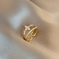 Korean Simple Ring Personality Trend Double Ring Micro-inlaid Zircon Index Finger Ring main image 3