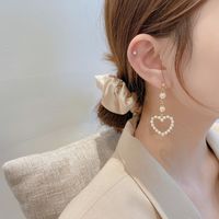 Retro Style Love Pearl Earrings Korean Temperamentlong Peach Heart Earrings main image 4