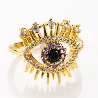 European And American Fashion Devil's Eye Copper Plated Real Gold Micro Inlaid Zircon Hollow Ring main image 3