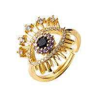 European And American Fashion Devil's Eye Copper Plated Real Gold Micro Inlaid Zircon Hollow Ring main image 6