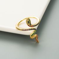 European And American Cross-border Fashion Creative Copper Gold-plated Inlaid Colored Zircon Snake-shaped Ring main image 3