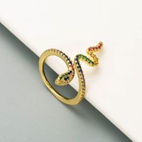 European And American Cross-border Fashion Creative Copper Gold-plated Inlaid Colored Zircon Snake-shaped Ring main image 4