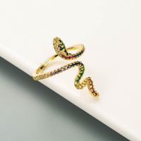 European And American Cross-border Fashion Creative Copper Gold-plated Inlaid Colored Zircon Snake-shaped Ring main image 5