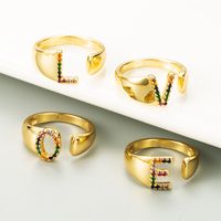 European And American Ring 26 English Letter Copper Gold-plated Inlaid Zircon Ring Opening Adjustable main image 1