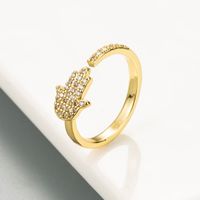 European And American Simple Copper Micro-inlaid Zircon Star And Moon Palm Opening Temperament Ring Jewelry main image 5