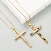 Simple Temperament Cross Pendant Necklace Personality Creative Inlaid Color Zircon Couple Necklace main image 2