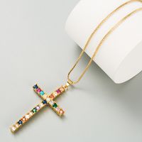 Simple Temperament Cross Pendant Necklace Personality Creative Inlaid Color Zircon Couple Necklace main image 4