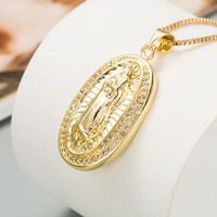 Retro Virgin Mary Portrait Pendant Necklace Copper Inlaid Pickaxe Stone Gold-plated Clavicle Chain main image 3