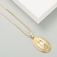 Retro Virgin Mary Portrait Pendant Necklace Copper Inlaid Pickaxe Stone Gold-plated Clavicle Chain main image 4