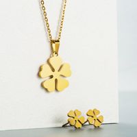 Fashion Titanium Steel Geometric Heart-shaped Flower Pendant Necklace Earrings Set main image 1
