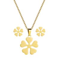Fashion Titanium Steel Geometric Heart-shaped Flower Pendant Necklace Earrings Set main image 6