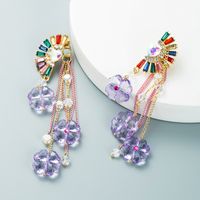 New Style Crystal Fan-shaped Flower Pendant Back Hanging Long And Short Two-wear Detachable Earrings main image 1