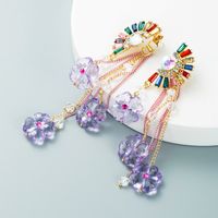 New Style Crystal Fan-shaped Flower Pendant Back Hanging Long And Short Two-wear Detachable Earrings main image 3