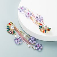 New Style Crystal Fan-shaped Flower Pendant Back Hanging Long And Short Two-wear Detachable Earrings main image 4