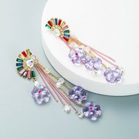 New Style Crystal Fan-shaped Flower Pendant Back Hanging Long And Short Two-wear Detachable Earrings main image 5
