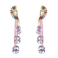 New Style Crystal Fan-shaped Flower Pendant Back Hanging Long And Short Two-wear Detachable Earrings main image 6
