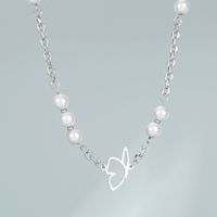New Pearl Titanium Steel Butterfly Necklace Clavicle Chain Accessories main image 1