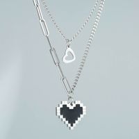 Mosaic Heart Titanium Steel Necklace Heart-shaped Double Layered Clavicle Chain main image 2