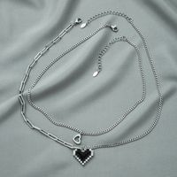 Mosaic Heart Titanium Steel Necklace Heart-shaped Double Layered Clavicle Chain main image 3