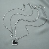 Mosaic Heart Titanium Steel Necklace Heart-shaped Double Layered Clavicle Chain main image 4