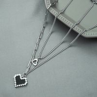 Mosaic Heart Titanium Steel Necklace Heart-shaped Double Layered Clavicle Chain main image 5