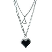 Mosaic Heart Titanium Steel Necklace Heart-shaped Double Layered Clavicle Chain main image 6