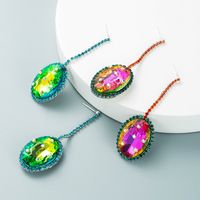 Luxury Illusion Oval Crystal Long Pendant Earrings Shiny Full Rhinestone Earrings main image 1