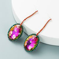 Luxury Illusion Oval Crystal Long Pendant Earrings Shiny Full Rhinestone Earrings main image 3
