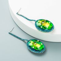Luxury Illusion Oval Crystal Long Pendant Earrings Shiny Full Rhinestone Earrings main image 5