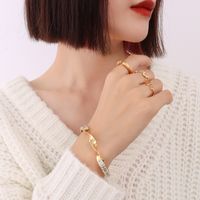 Fashion Gold Plated 18k Bracelet Zircon Inlaid Opening Adjustable Titanium Steel Hand Jewelry main image 6