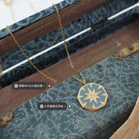 Autumn And Winter Eight-pointed Star Diamond Compass Pendant Titanium Steel Plated Necklace main image 6