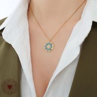 Autumn And Winter Eight-pointed Star Diamond Compass Pendant Titanium Steel Plated Necklace main image 5