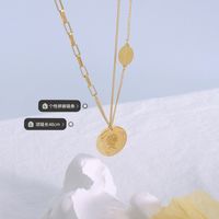 French Style Stitching Chain Portrait Medal Titanium Steel 18k Gold Plated Necklace main image 6