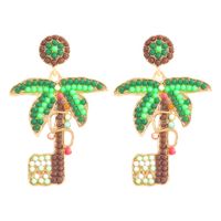 European Forest Coconut Tree Creative Plant Earrings Alloy Diamond Shiny Accessories Earrings main image 1