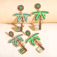 European Forest Coconut Tree Creative Plant Earrings Alloy Diamond Shiny Accessories Earrings main image 3