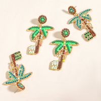 European Forest Coconut Tree Creative Plant Earrings Alloy Diamond Shiny Accessories Earrings main image 4