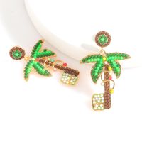 European Forest Coconut Tree Creative Plant Earrings Alloy Diamond Shiny Accessories Earrings main image 5