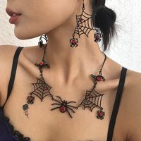 Exaggerated Earrings Necklace Set Halloween Spider Web Diamond Earring Necklace main image 2
