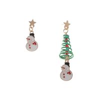 Christmas Asymmetrical Earrings European And American Retro Oily Snowman Winding Christmas Tree Earrings main image 3