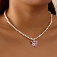 Naizhu European And American Necklace French Style Temperament Brilliant Pearl Necklace Creative Retro Dripping Oil Gradient Color Love Necklace main image 3